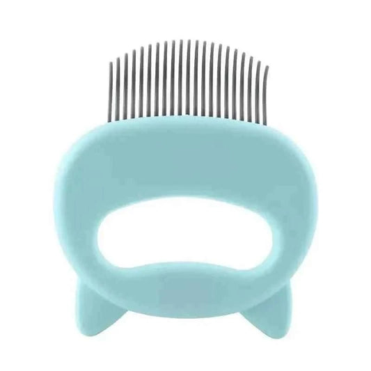 Blue pet deshedding brush with steel comb pins