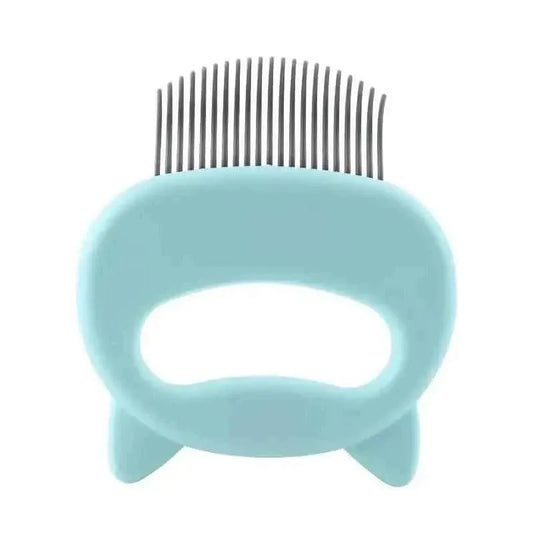 Pet deshedding grooming brush, light blue comb head with rounded handle