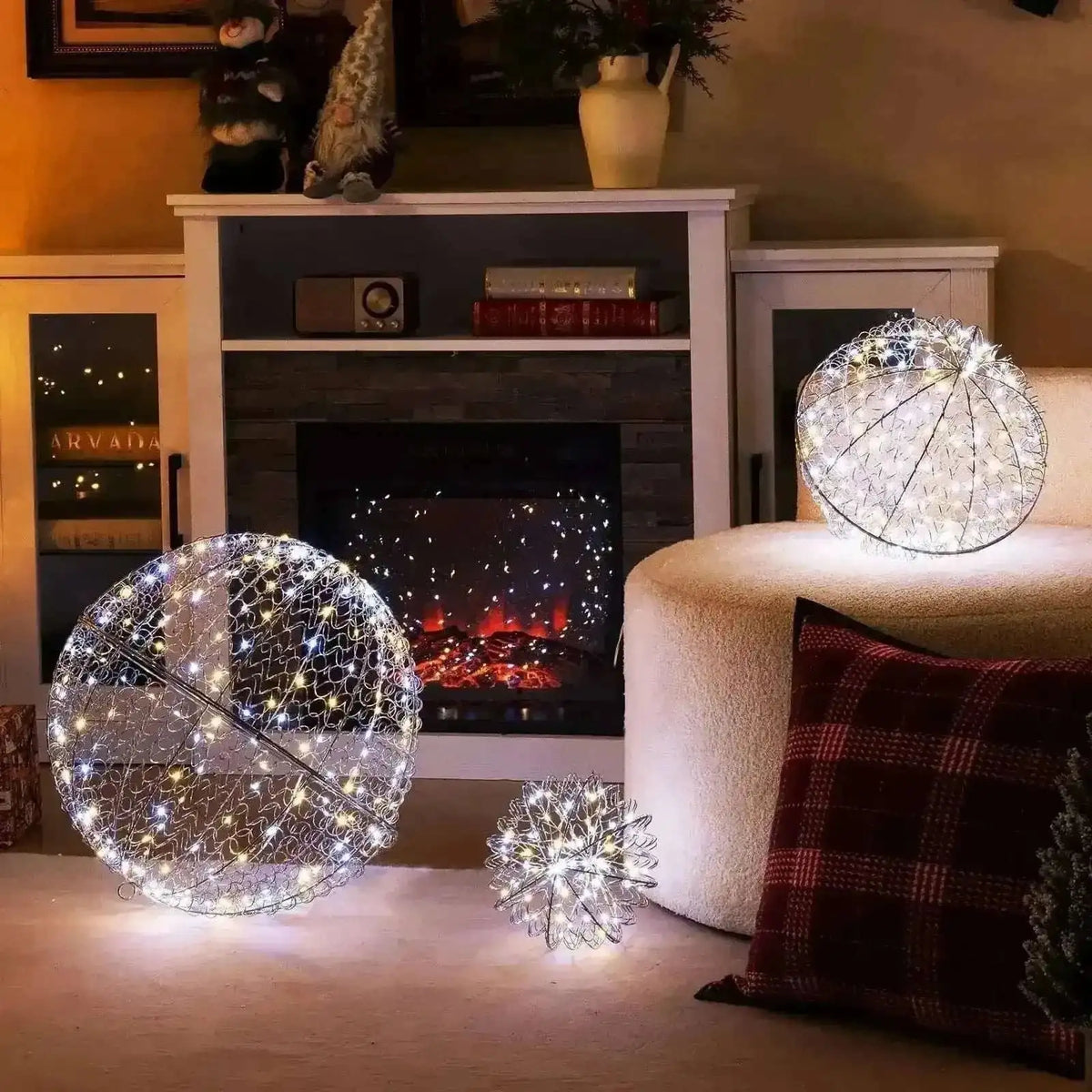 3 Pcs Lighted Christmas Balls Large Standing/Hanging Metal Sphere Lights with 435 LEDs Cartsfy Inc.
