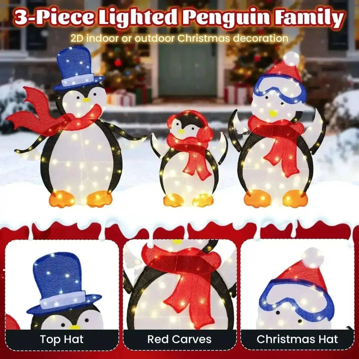 3-Piece 2D Lighted Penguin Family Christmas Decoration with 160 LED Lights Cartsfy Inc.