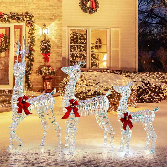 3-Piece Large Lighted Christmas Reindeer Family Cartsfy Inc.