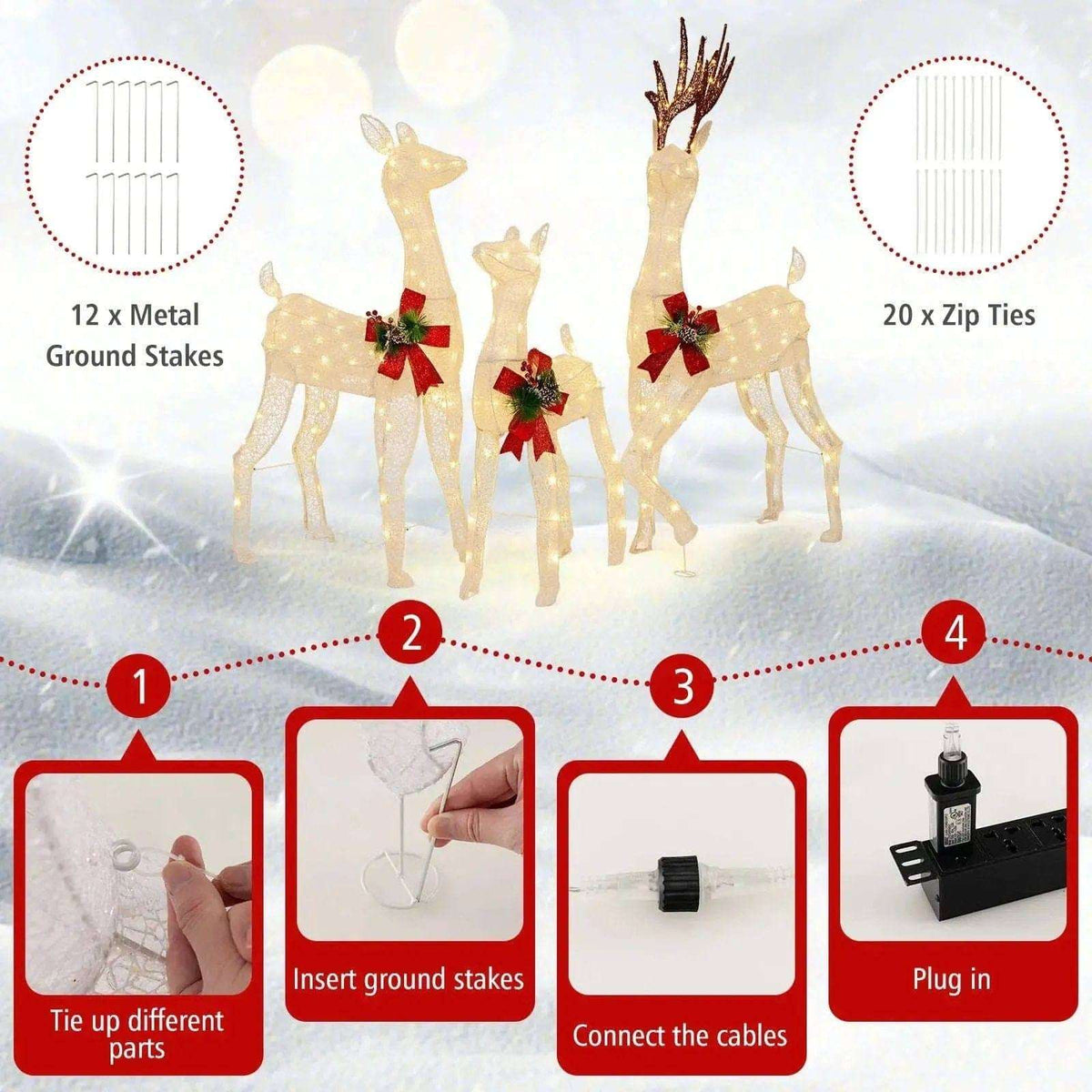 3-Piece Pre-lit Christmas Reindeer Family with 230 Warm White LED Lights Cartsfy Inc.
