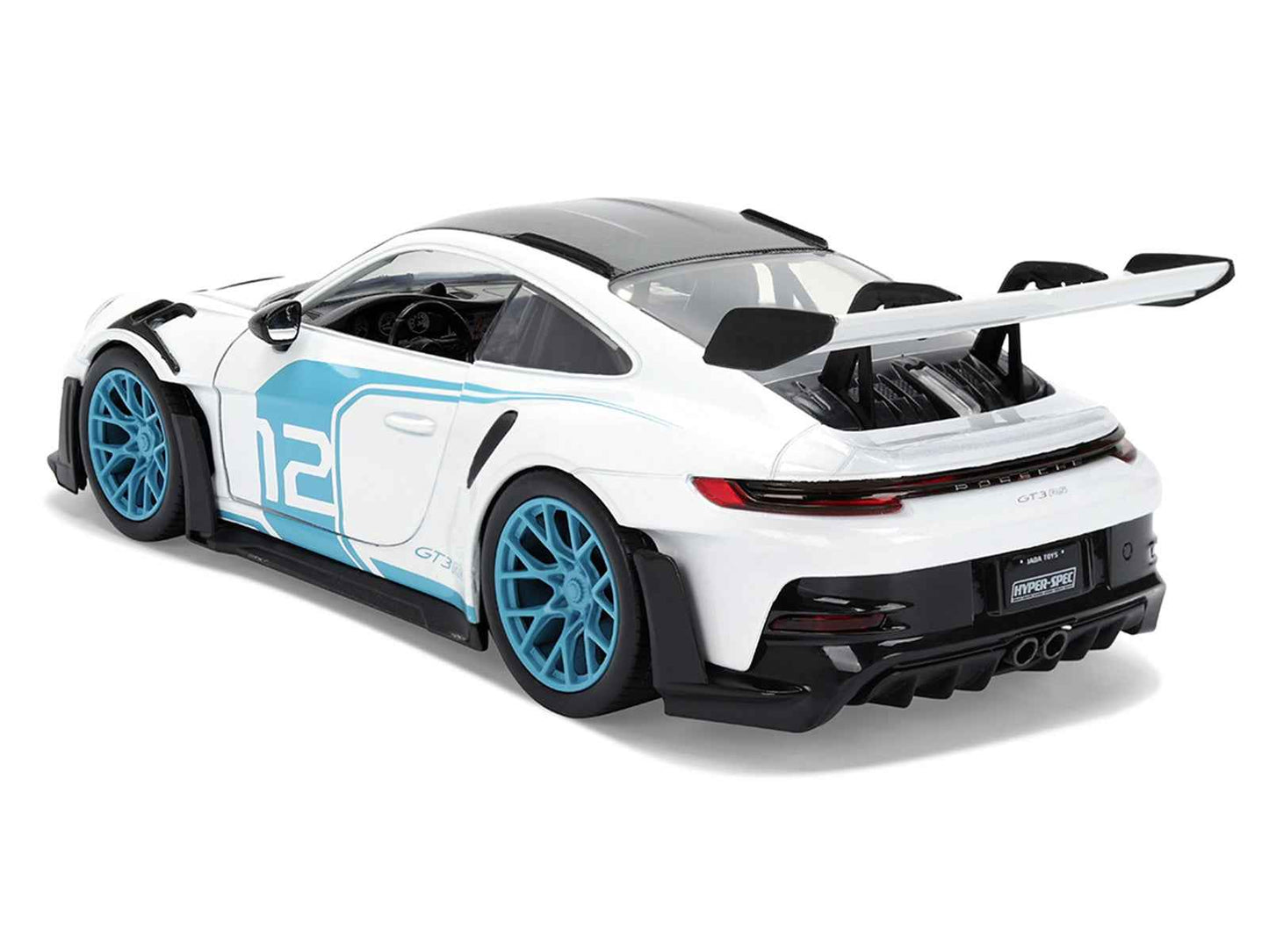 Porsche 911 GT3 RS (992) #12 White with Blue Stripes and Carbon Top "Hyper-Spec" Series 1/24 Diecast Model Car by Jada Miniature Motors Default Title Default Title-