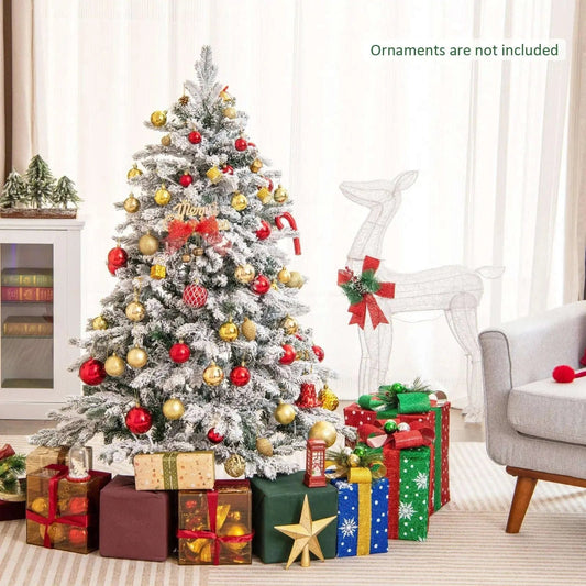 4.5/6/7 Feet Flocked Christmas Tree with Warm White LED Lights Cartsfy Inc.