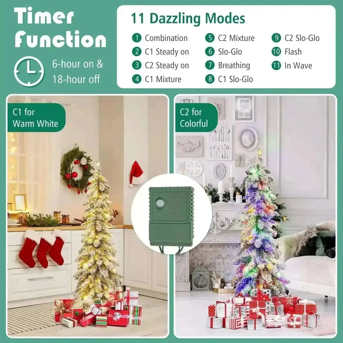 4/5/6 Feet Pre-Lit Artificial Christmas Tree Snow-Flocked Slim Pencil Xmas Decor-5 ft Cartsfy Inc.