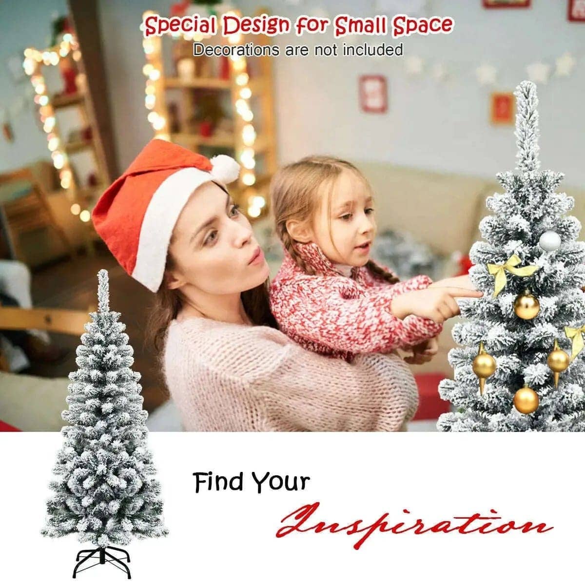 4.5 Feet Unlit Hinged Snow Flocked Artificial Pencil Christmas Tree with 242 Branch Cartsfy Inc.