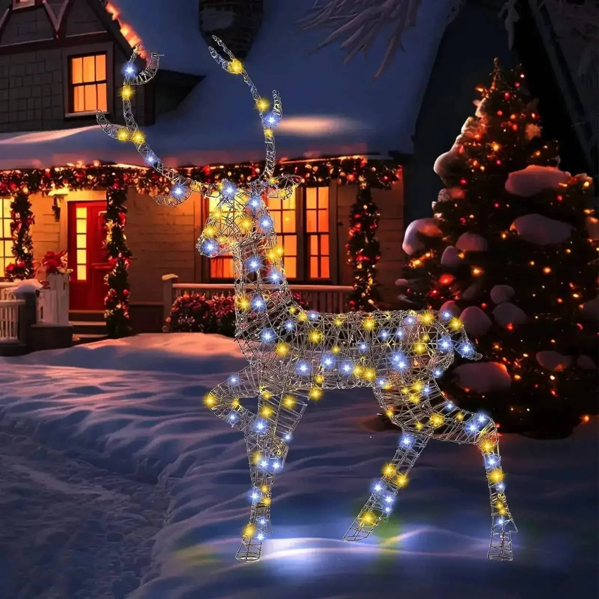 4.6 Feet Pre-Lit Christmas Reindeer with 170 Cold and Warm LED Lights Cartsfy Inc.