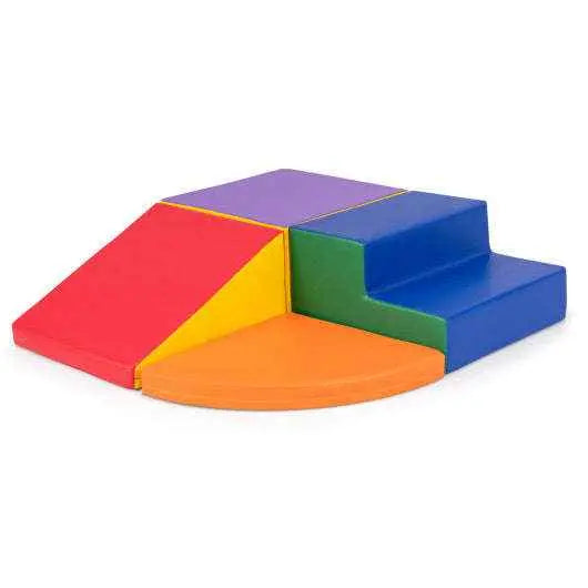 Red foam block play set with multi-color steps and curved pieces for infants