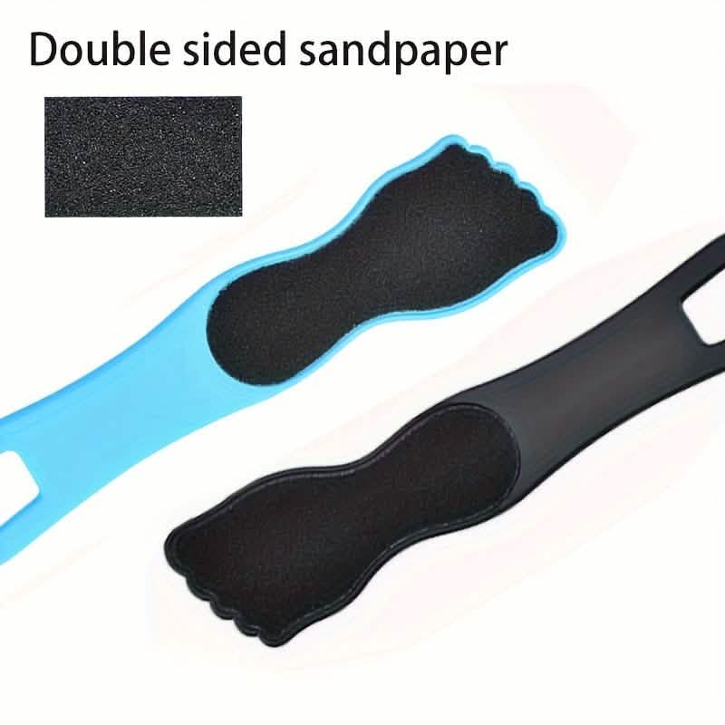 Double-sided foot file with black handle and dual abrasive pads for callus removal
