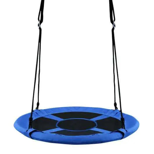 40-inch blue flying saucer tree swing with black rope straps