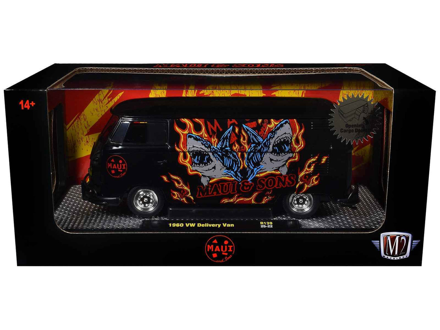 1960 Volkswagen Delivery Van "Maui & Sons" Black with Graphics Limited Edition to 4050 pieces Worldwide 1/24 Diecast Model Car by M2 Machines Miniature Motors Default Title Default Title-