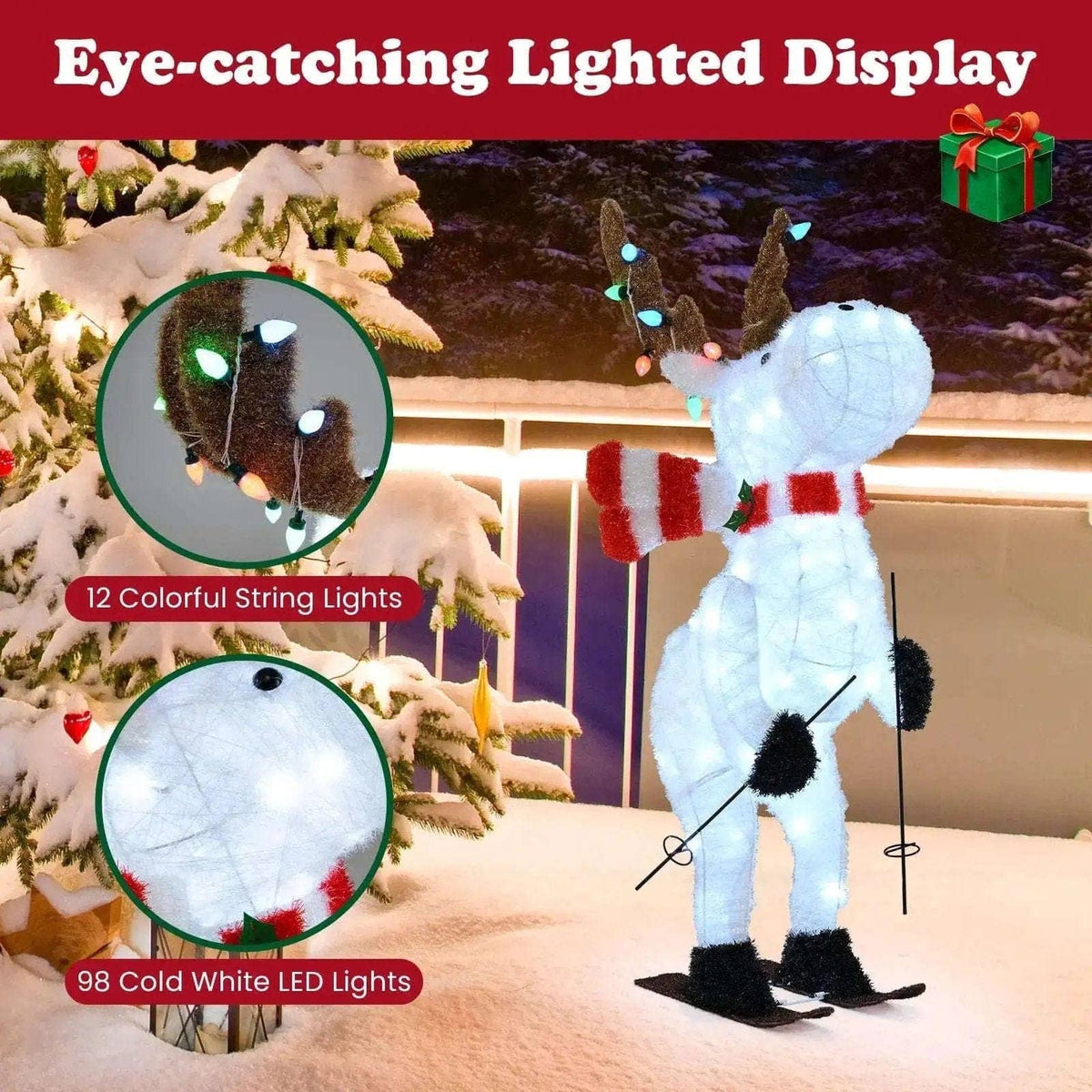 44" Animated Christmas Reindeer Pre-lit Skiing Deer Decoration Cartsfy Inc.
