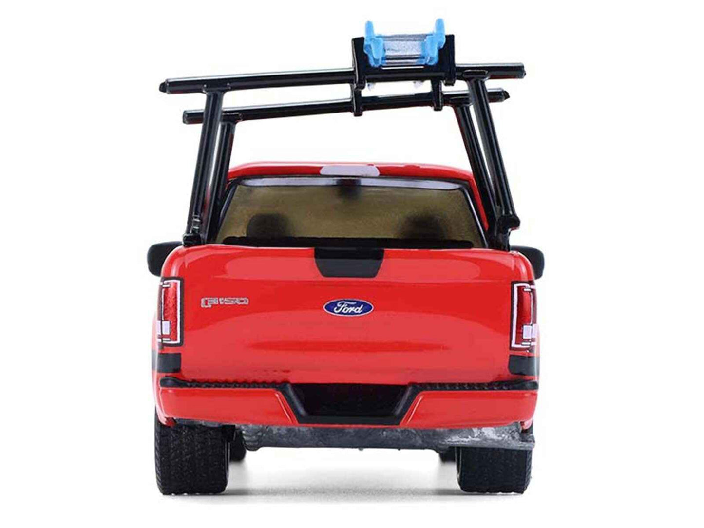2015 Ford F-150 Pickup Truck with Ladder Rack Red with Black Stripes "Down on the Farm" Series 11 1/64 Diecast Model by Greenlight Miniature Motors Default Title Default Title-