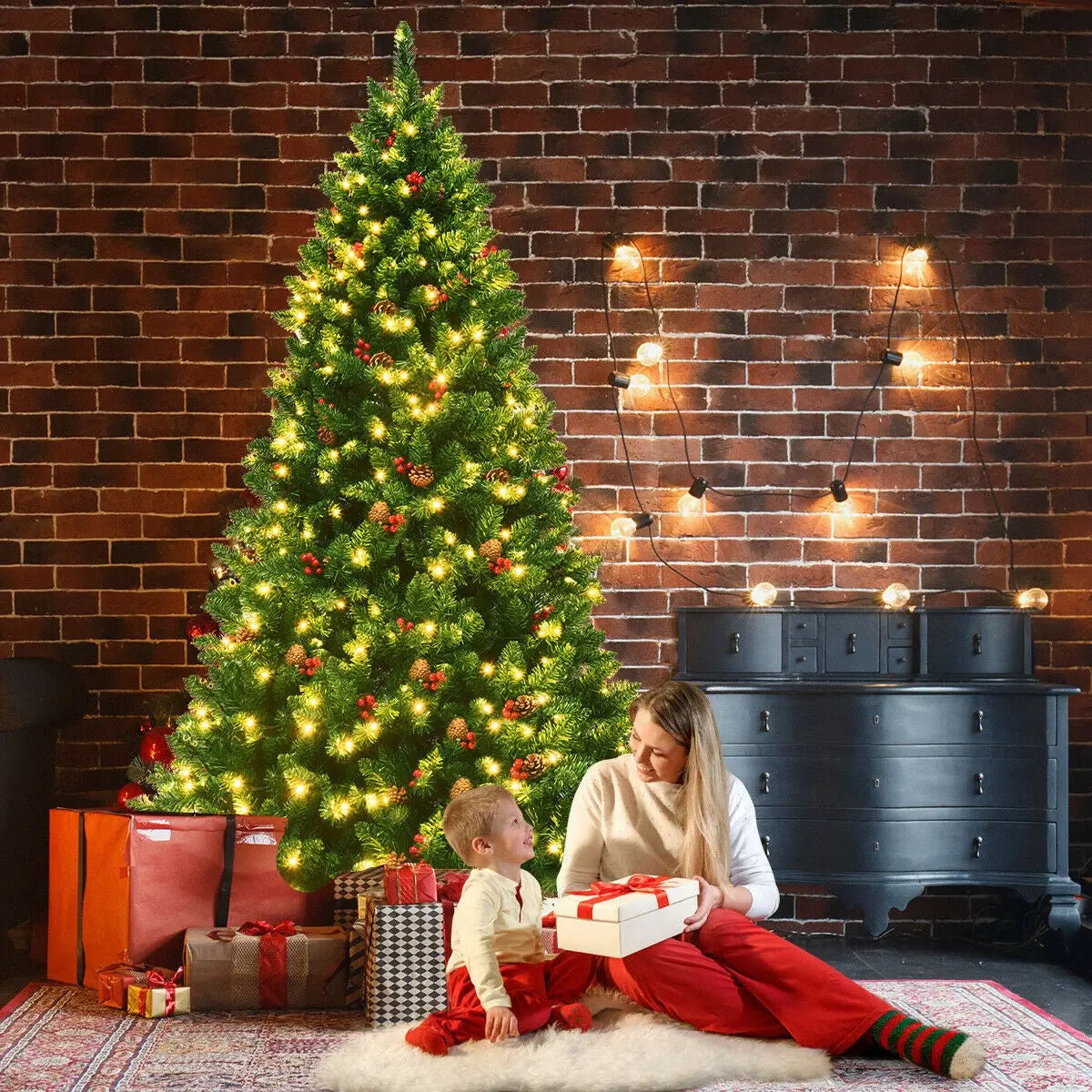 6.5 Feet Pre-lit Hinged Christmas Tree with LED Lights