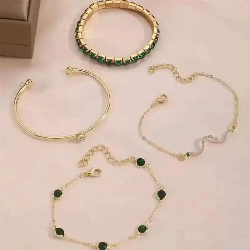 4pcs Green Emerald Rhinestone Snake Bracelet Set for Women Cartsfy Inc.
