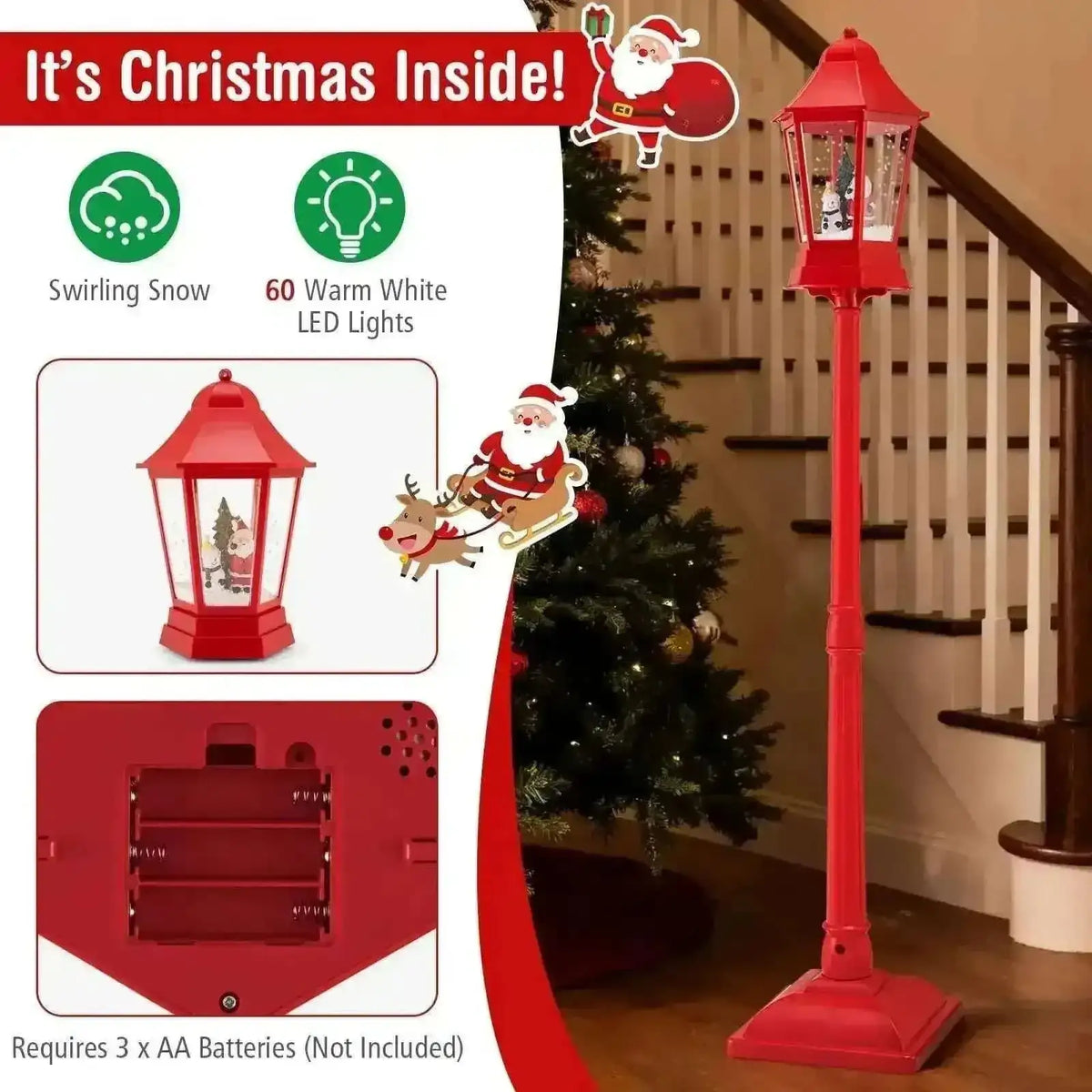 5.3 Feet Musical Christmas Street Lamp with Blowing Snow and LED Lights-Red Cartsfy Inc.