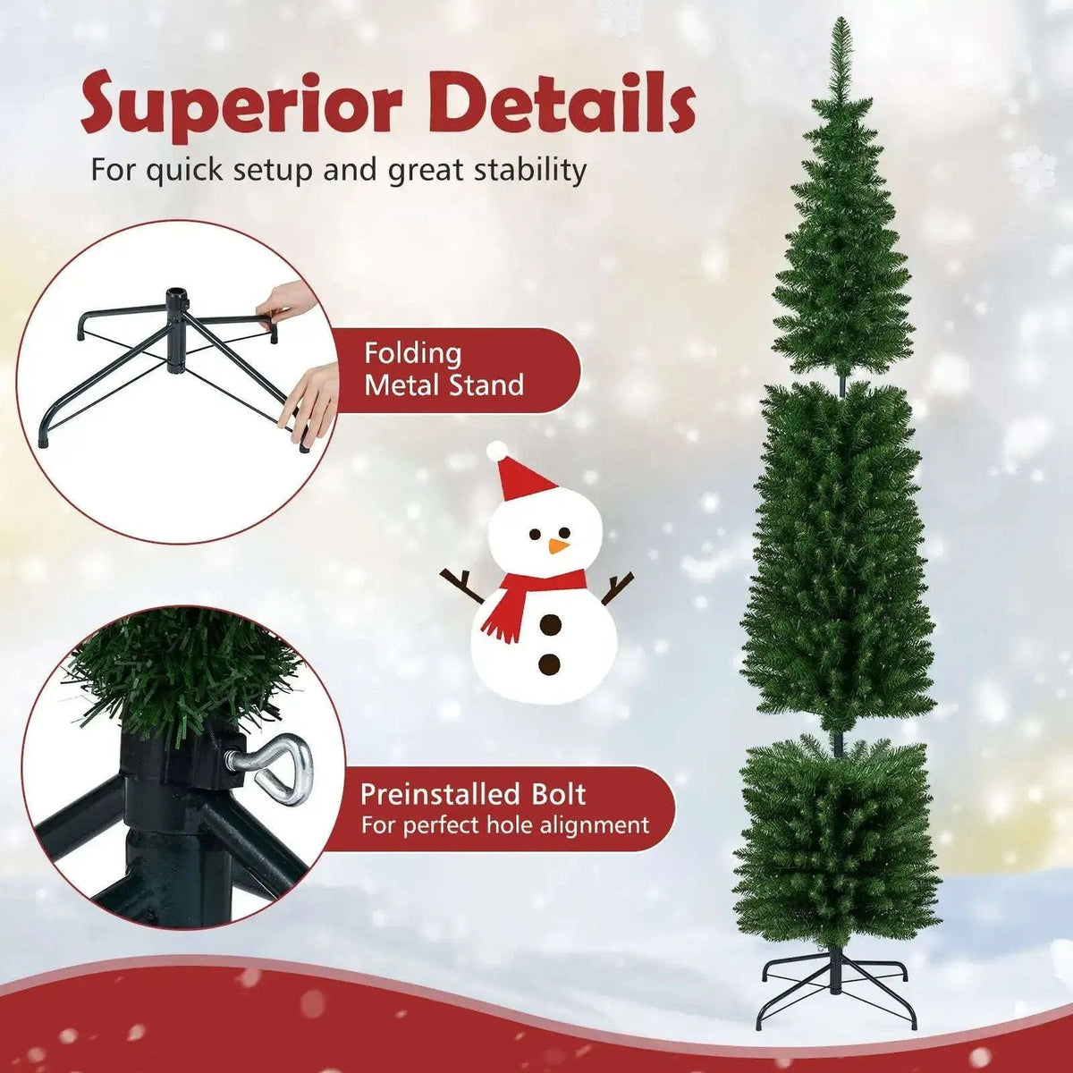 5/6/7/8/9 Feet Pre-lit Pencil Artificial Christmas Tree with 150/180/200//300/400 Warm White LED Lights Cartsfy Inc.