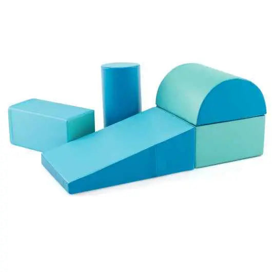 Kids foam climb-and-crawl activity playset, blue padded blocks and ramp, 5-piece set