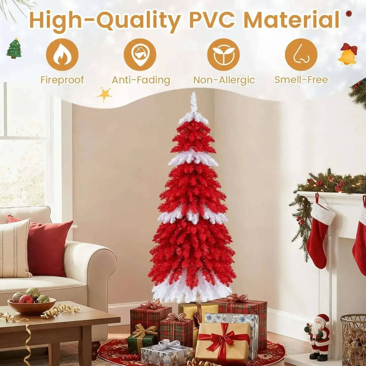 5 FT Artificial Christmas Tree Pre-lit Xmas Trees with 301 Red and White Branch Tips Cartsfy Inc.