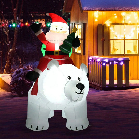 6.5 Feet Christmas Inflatable Santa Riding Polar Bear with Shaking Head LED Lights Cartsfy Inc.