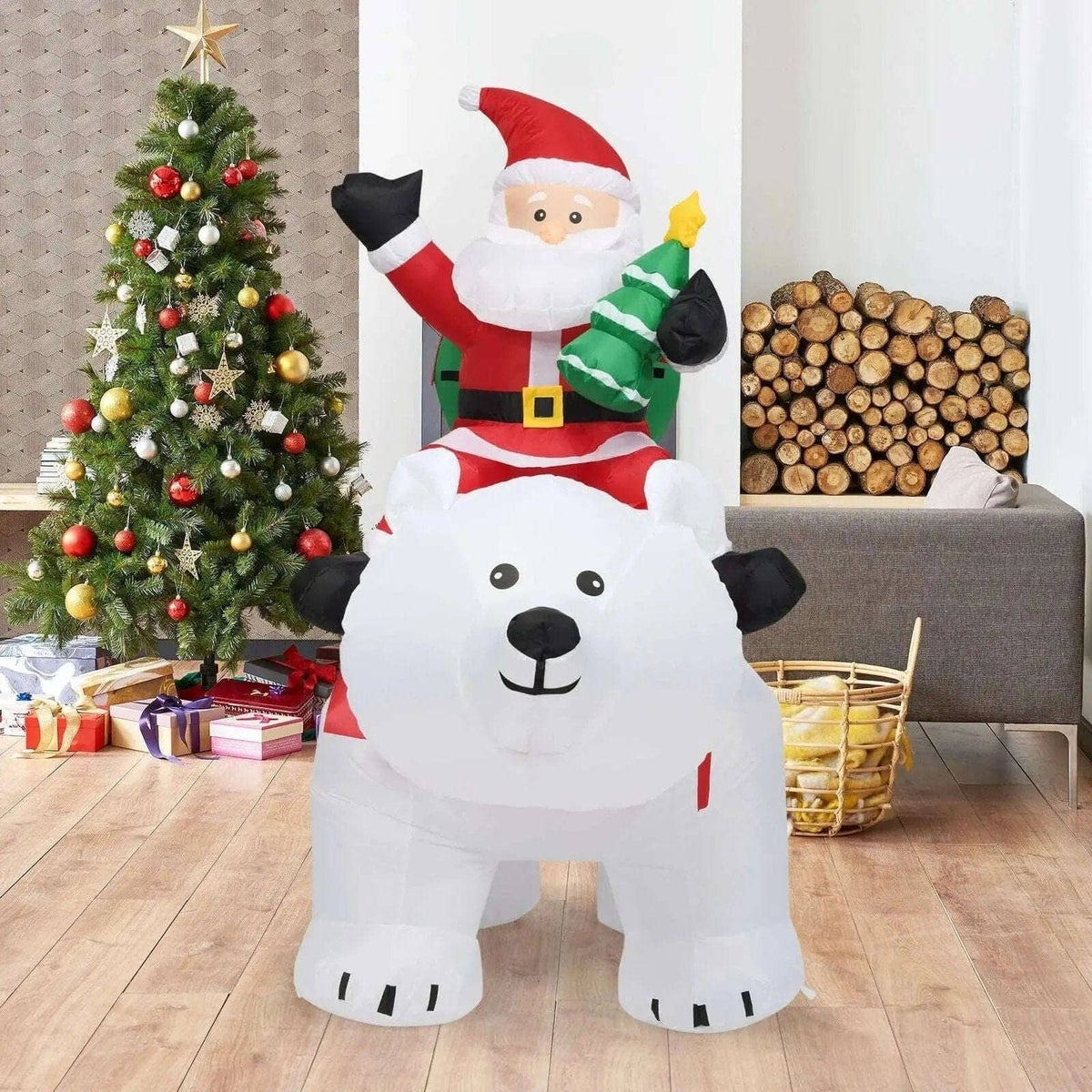6.5 Feet Christmas Inflatable Santa Riding Polar Bear with Shaking Head LED Lights Cartsfy Inc.
