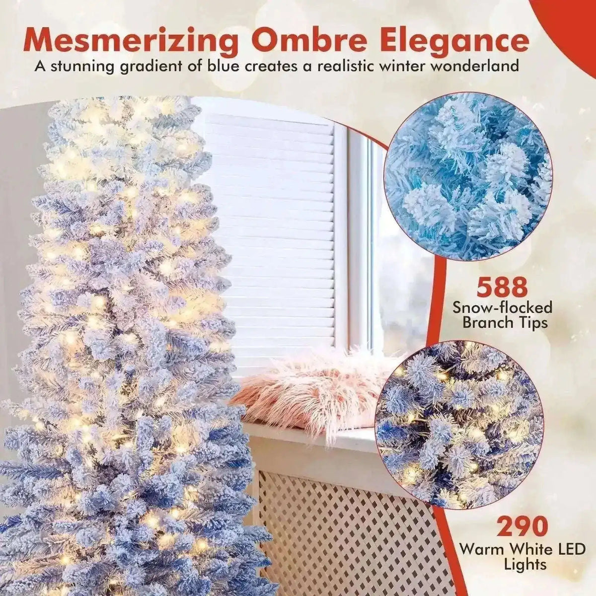 6/7 Feet Snow-flocked Artificial Christmas Tree with 220/290 Warm White LED Lights Cartsfy Inc.