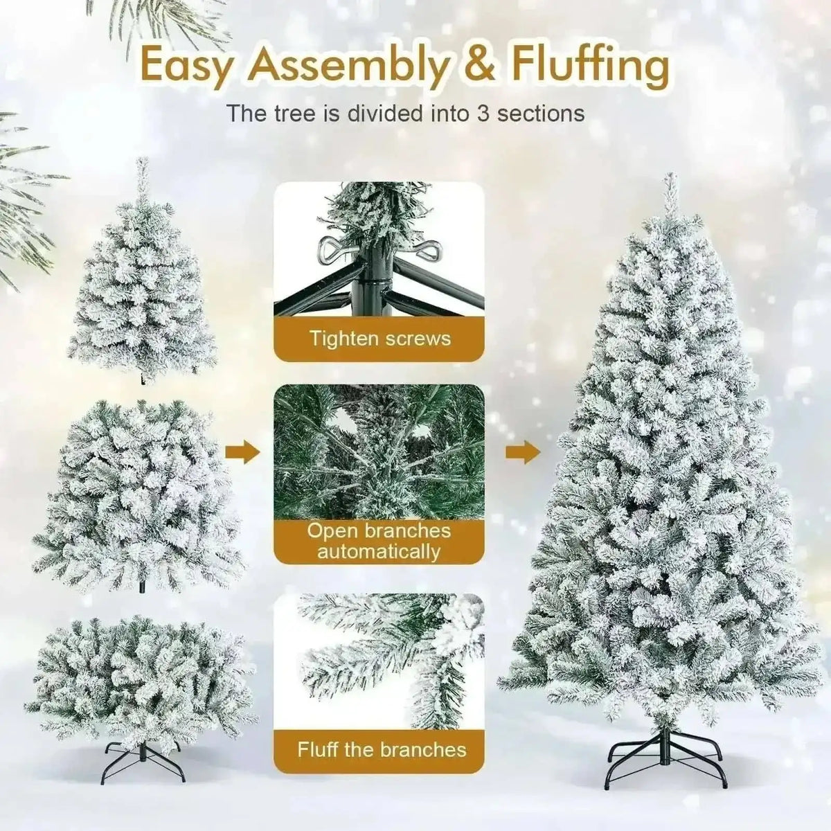 6 Feet Artificial Snow Decorated Flocked Hinged Christmas Tree with Metal Stand Cartsfy Inc.