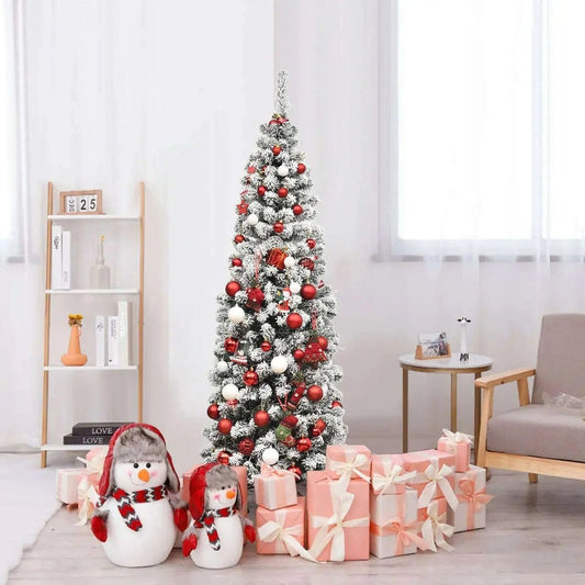 6 Feet Pre-lit Snow Flocked Artificial Pencil Christmas Tree with 250 LED Lights DirectDeals Default Title Default Title-