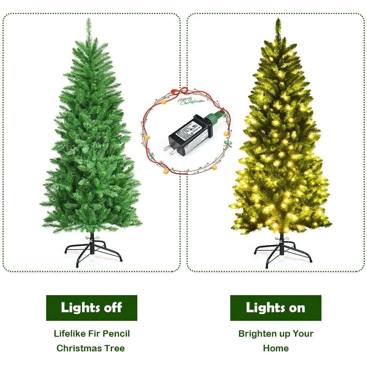 6 Feet PVC Hinged Pre-lit Artificial Fir Pencil Christmas Tree with 150 Lights Cartsfy Inc.