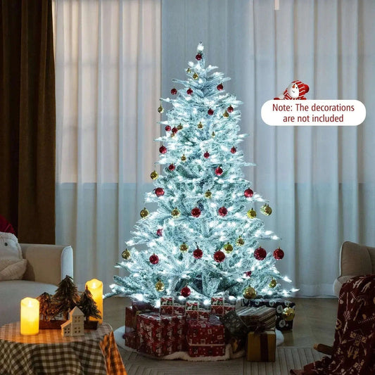 6 Feet Snow Flocked Artificial Christmas Tree with Cool White LED Lights Cartsfy Inc.