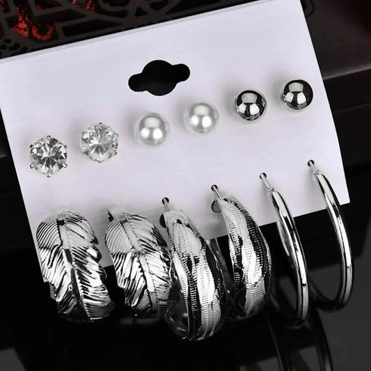 6-Pair: Women's Simple Fashion Modern Trendy Earrings DailySale Silver Gold Silver-Gold-