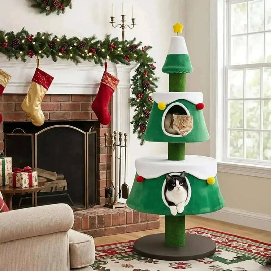 61.5" Christmas Tree Cat Tower with 2 Condos & Scratching Posts Cartsfy Inc.
