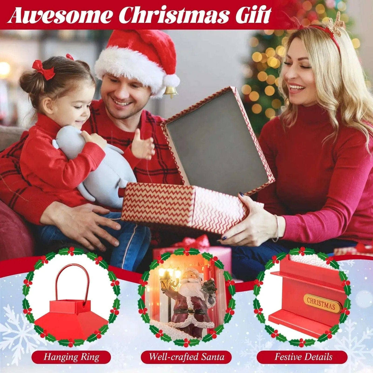 61 Inch Christmas Musical Street Lamp Post with Detachable Snow Globe Lantern-Red Cartsfy Inc.