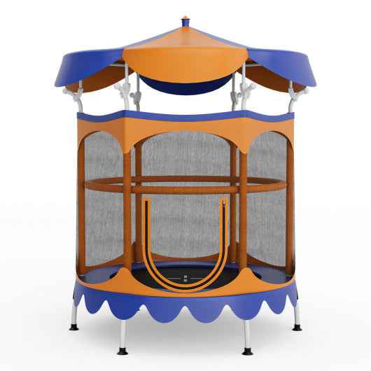 64 Inch Kids Trampoline with Detachable Canopy and Safety Enclosure Net-Orange Cartsfy Inc.