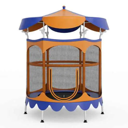64 Inch Kids Trampoline with Detachable Canopy and Safety Enclosure Net-Orange Cartsfy Inc.