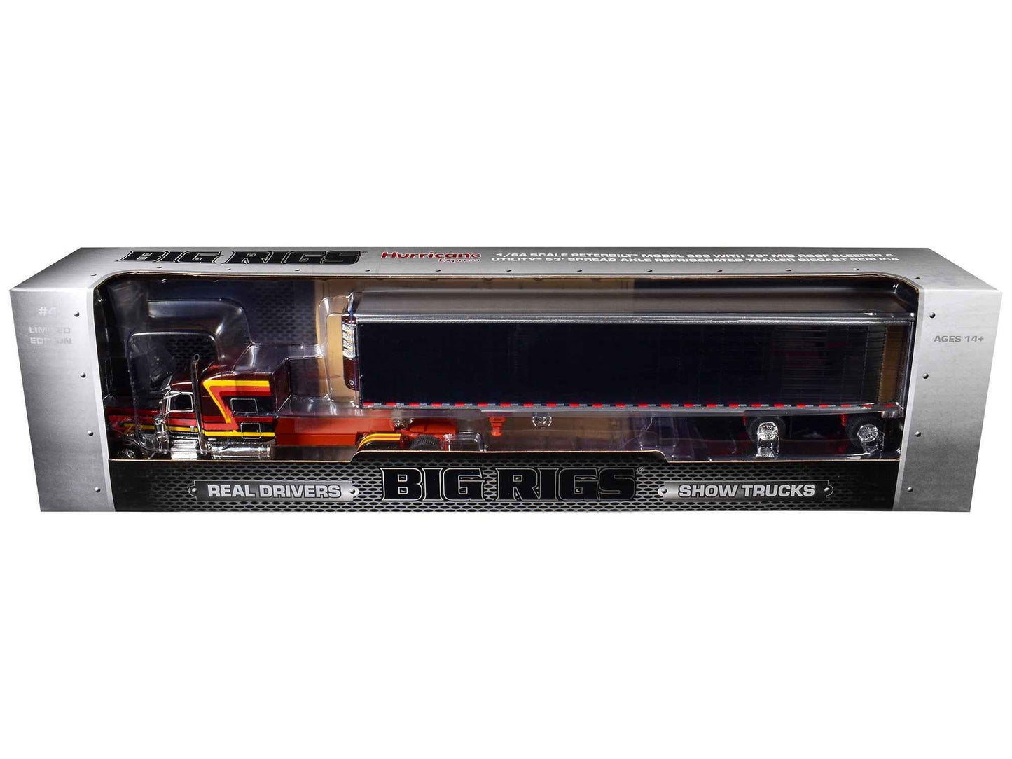 Peterbilt 389 Pride-N-Class with 70" Mid-Roof Sleeper and 53' Utility Trailer with Reefer "Hurricane Express" Brown with Stripes "Big Rigs" Series II #4 1/64 Diecast Model by DCP/First Gear Miniature Motors Default Title Default Title-