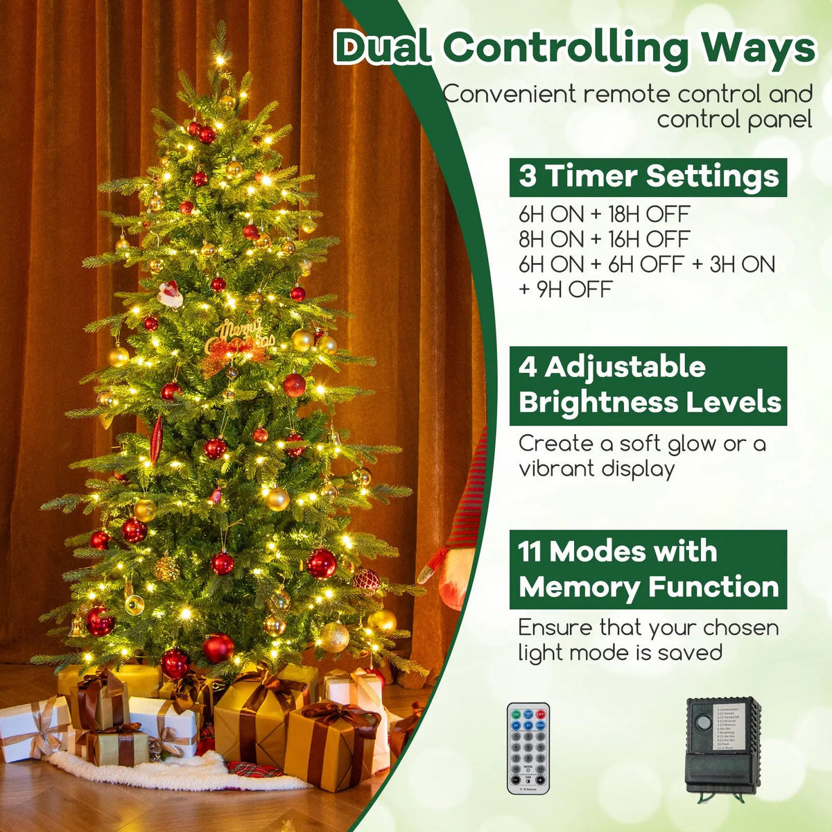 7.5 Feet Pre-Lit Artificial Christmas Tree with Warm White LED Lights
