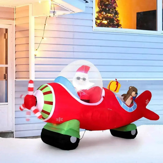 7.2 Feet Christmas Inflatables Airplane with Gift Boxes and Built-in LED Lights Cartsfy Inc.