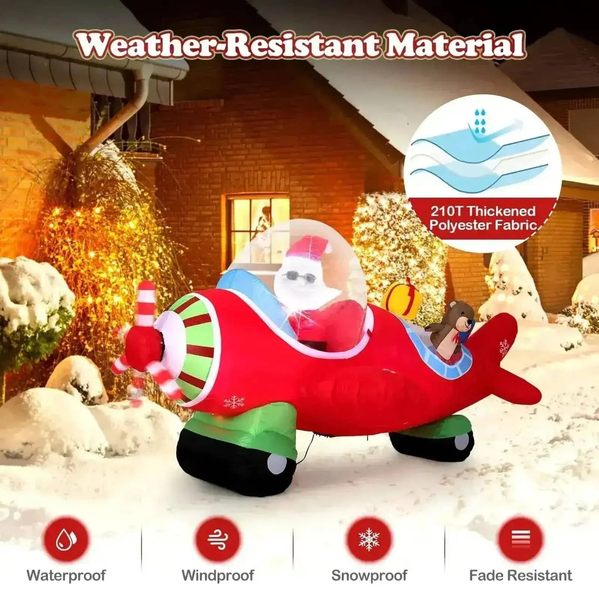 7.2 Feet Christmas Inflatables Airplane with Gift Boxes and Built-in LED Lights Cartsfy Inc.