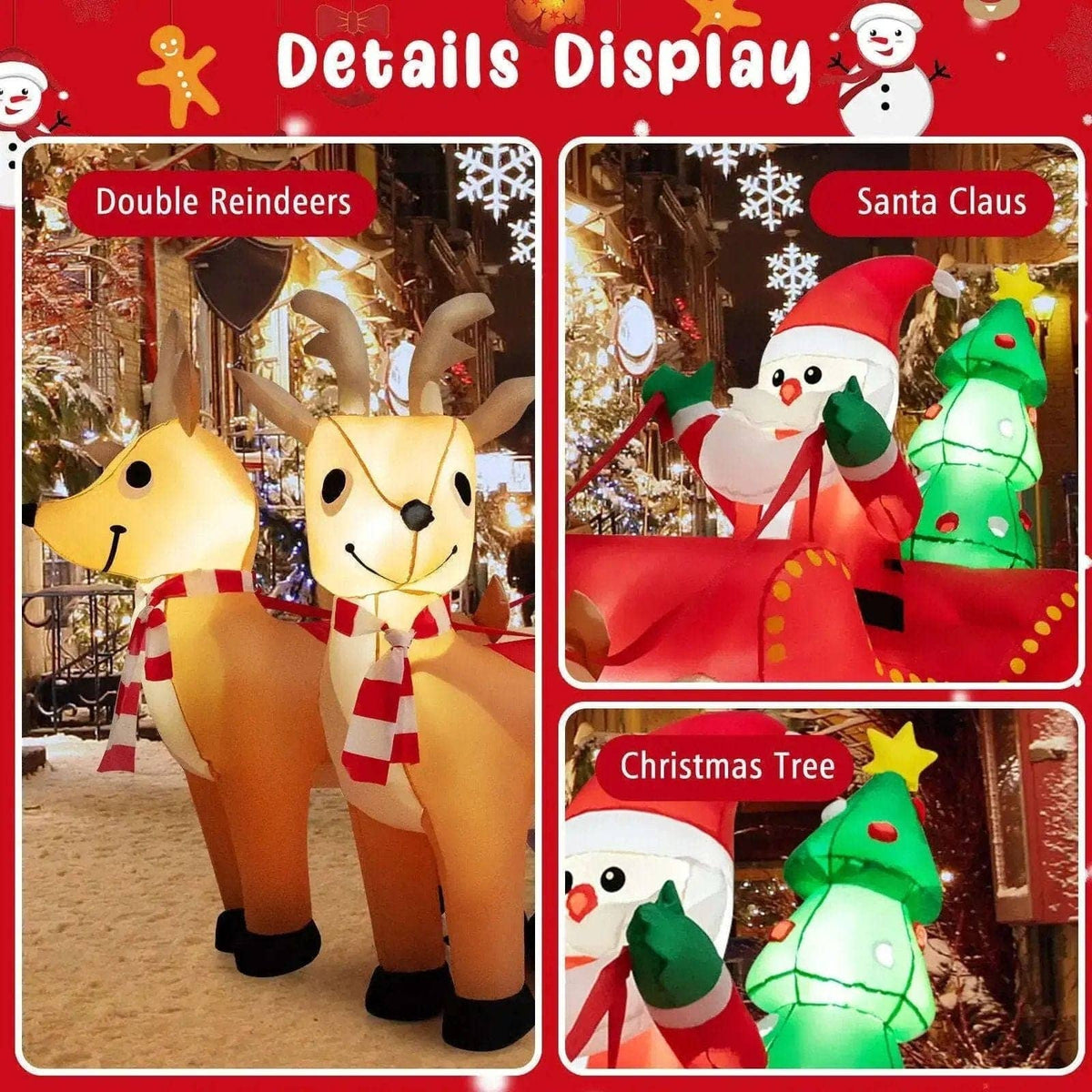 7.2 Feet Long Christmas Inflatable Santa Rides Sled with LED Lights Cartsfy Inc.