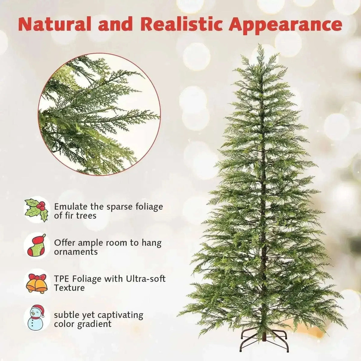 7.5 Feet Artificial Christmas Tree with Branch Tips and Colorful LED Lights Cartsfy Inc.