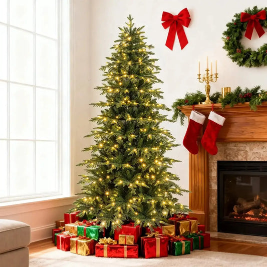 7.5 Feet Pre-Lit Artificial Christmas Tree Hinged Xmas Tree with LED Lights Cartsfy Inc.