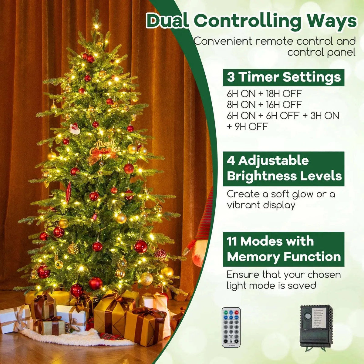 7.5 Feet Pre-Lit Artificial Christmas Tree with Warm White LED Lights Cartsfy Inc.