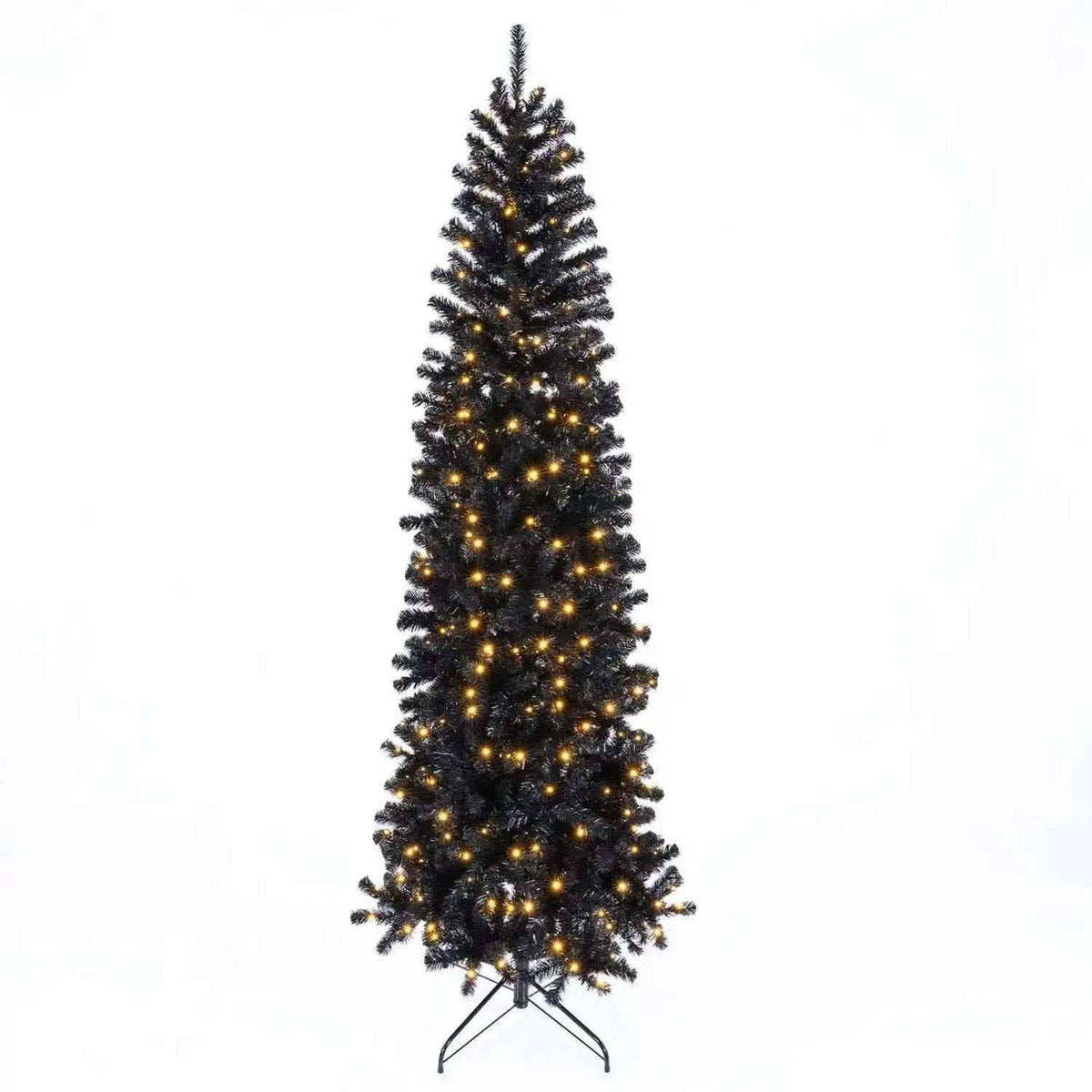 7-8 FT Slim Black Pencil Christmas Tree with LED Lights