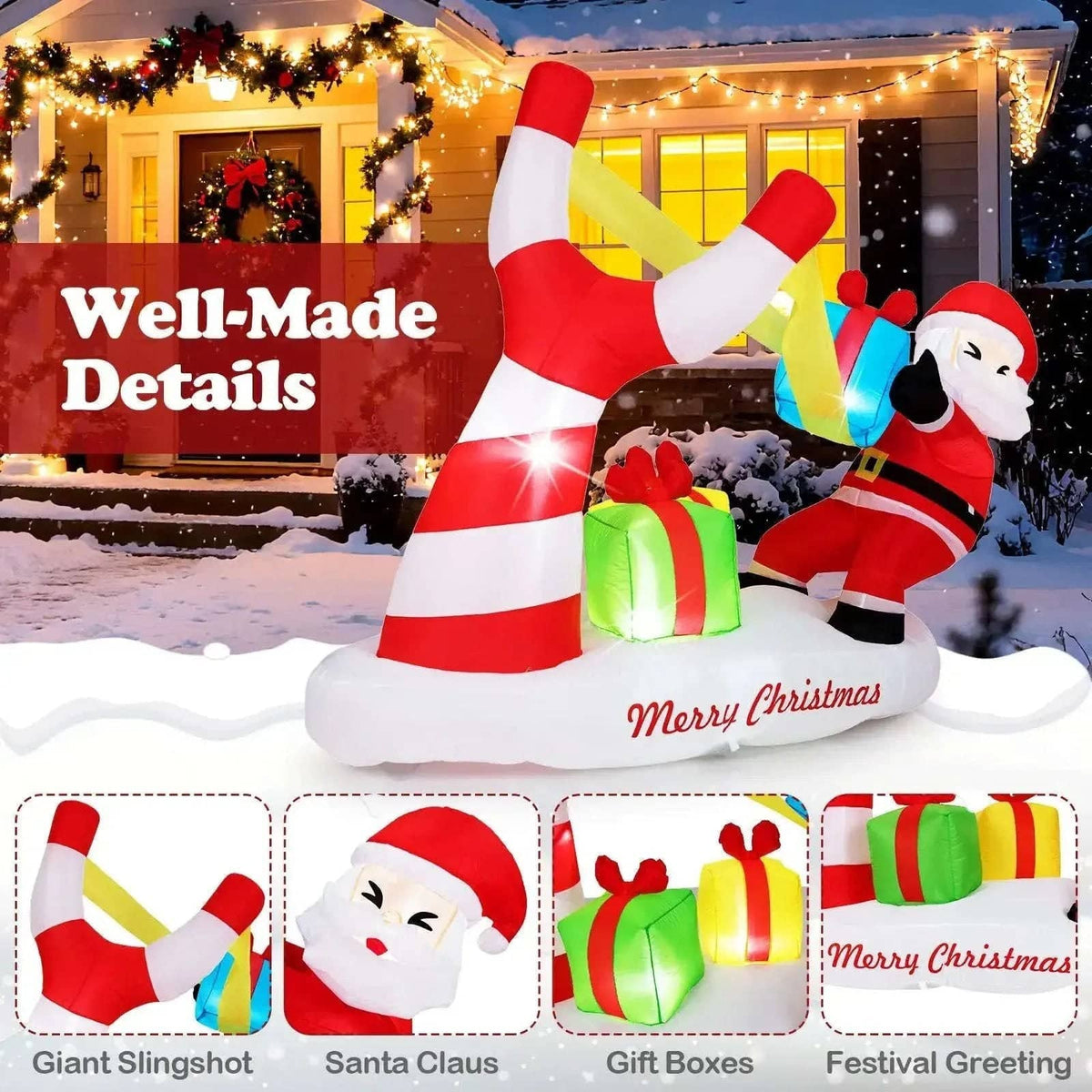 7 Feet Christmas Inflatables Santa with Slingshot and Built-in LED Lights Outdoor Decoration Cartsfy Inc.