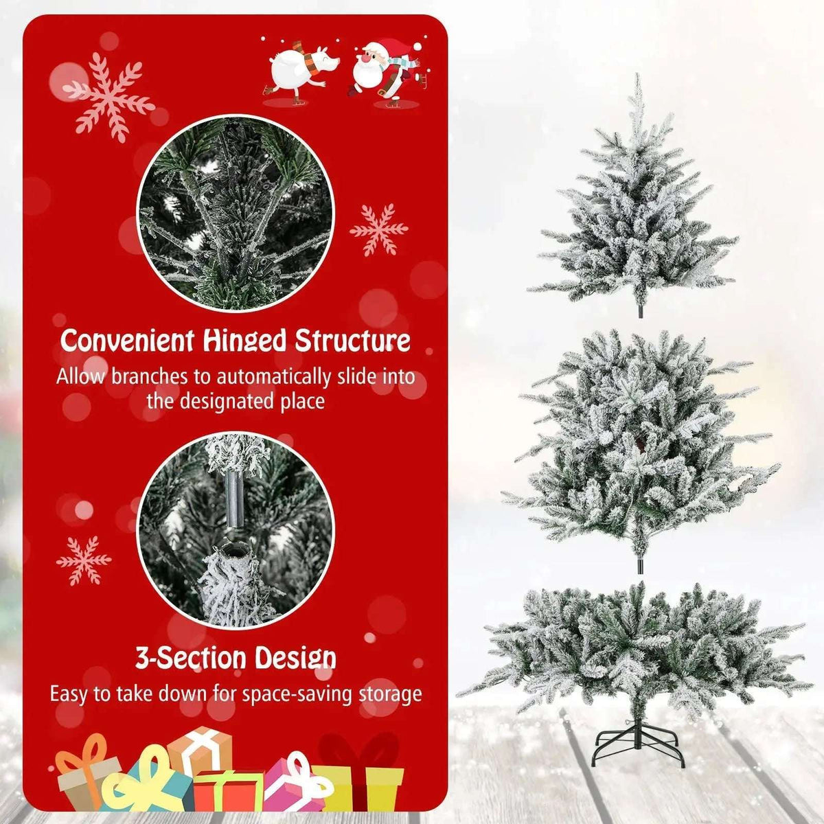 7 Feet Flocked Christmas Tree with 8 Lighting Modes and Multi-Color LED Lights Cartsfy Inc.