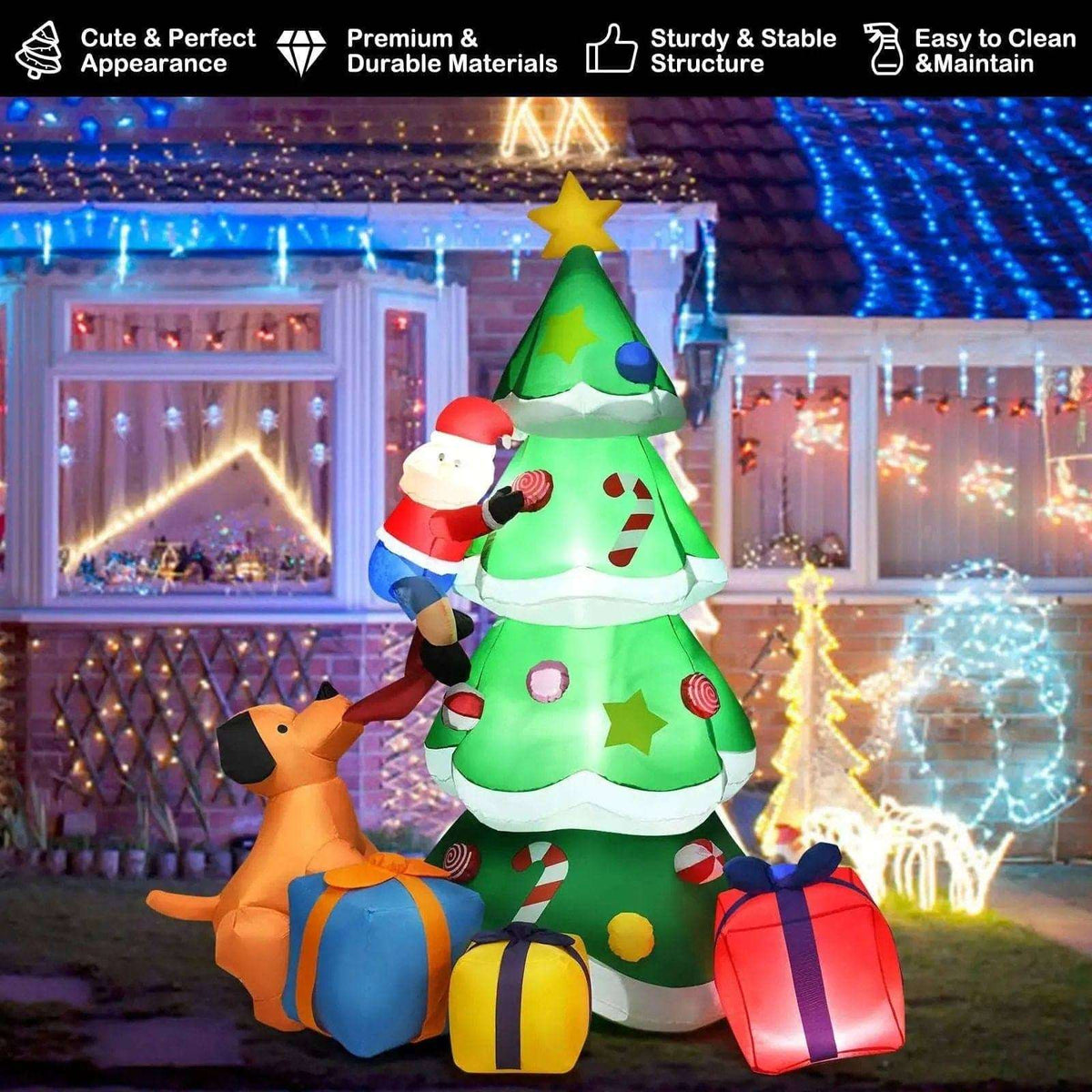 7 Feet Inflatable Christmas Tree Santa Decor with LED Lights Cartsfy Inc.