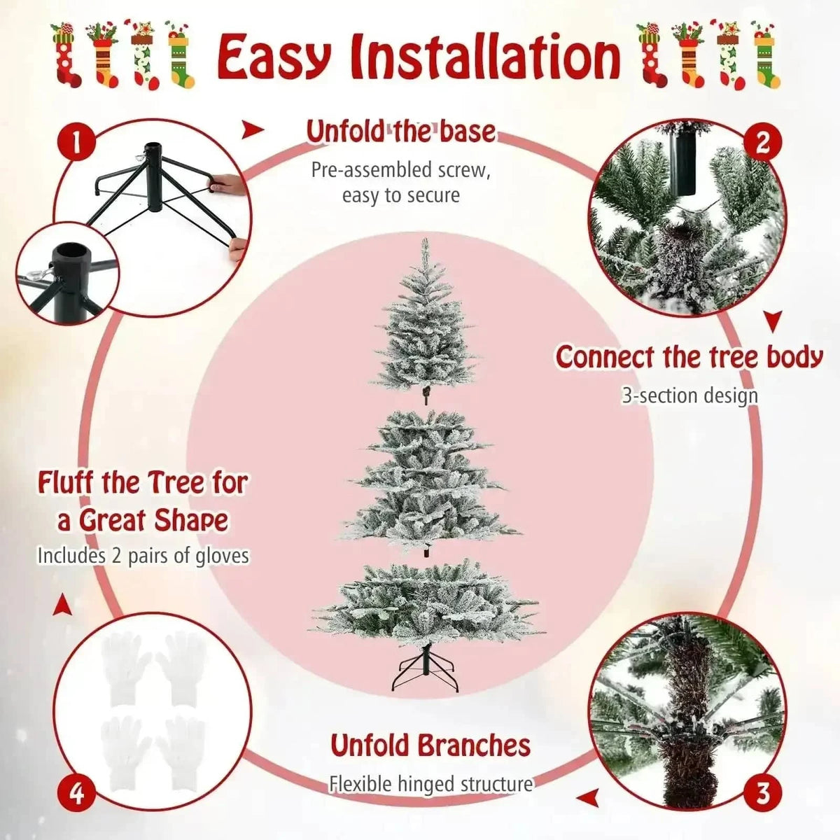 7 Feet Snow Flocked Artificial Christmas Tree with Cool White LED Lights Cartsfy Inc.