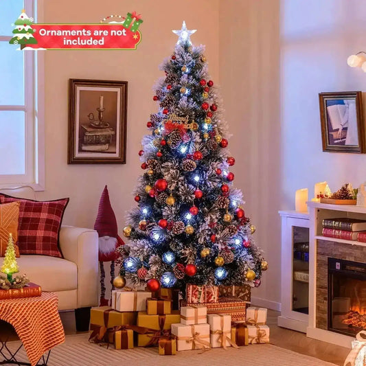 7 FT Flocked Christmas Tree with 8 Lighting Modes Cartsfy Inc.