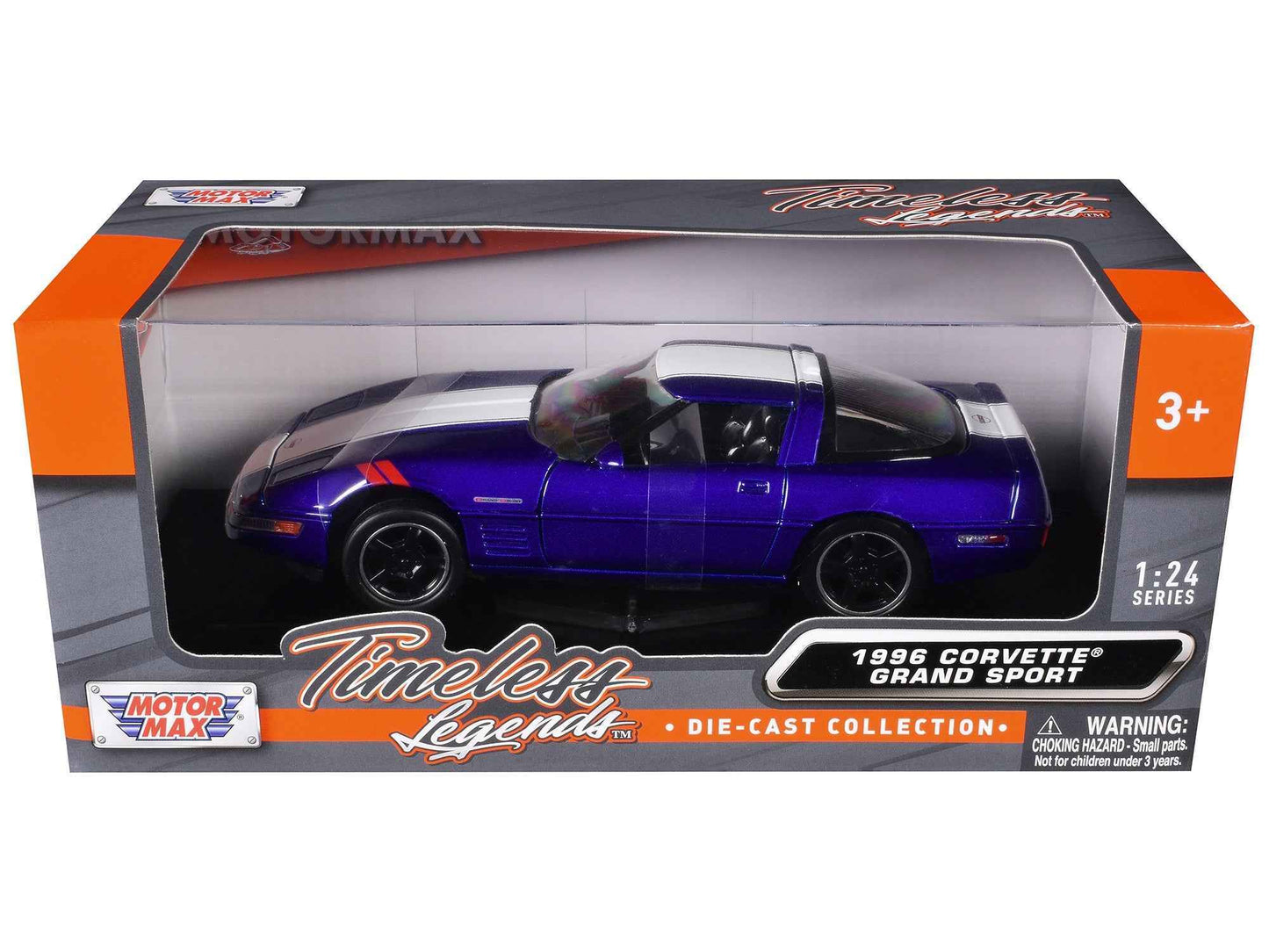 1996 Chevrolet Corvette Grand Sport Blue Metallic with White Stripes "Timeless Legends" Series 1/24 Diecast Model Car by Motormax Miniature Motors Default Title Default Title-